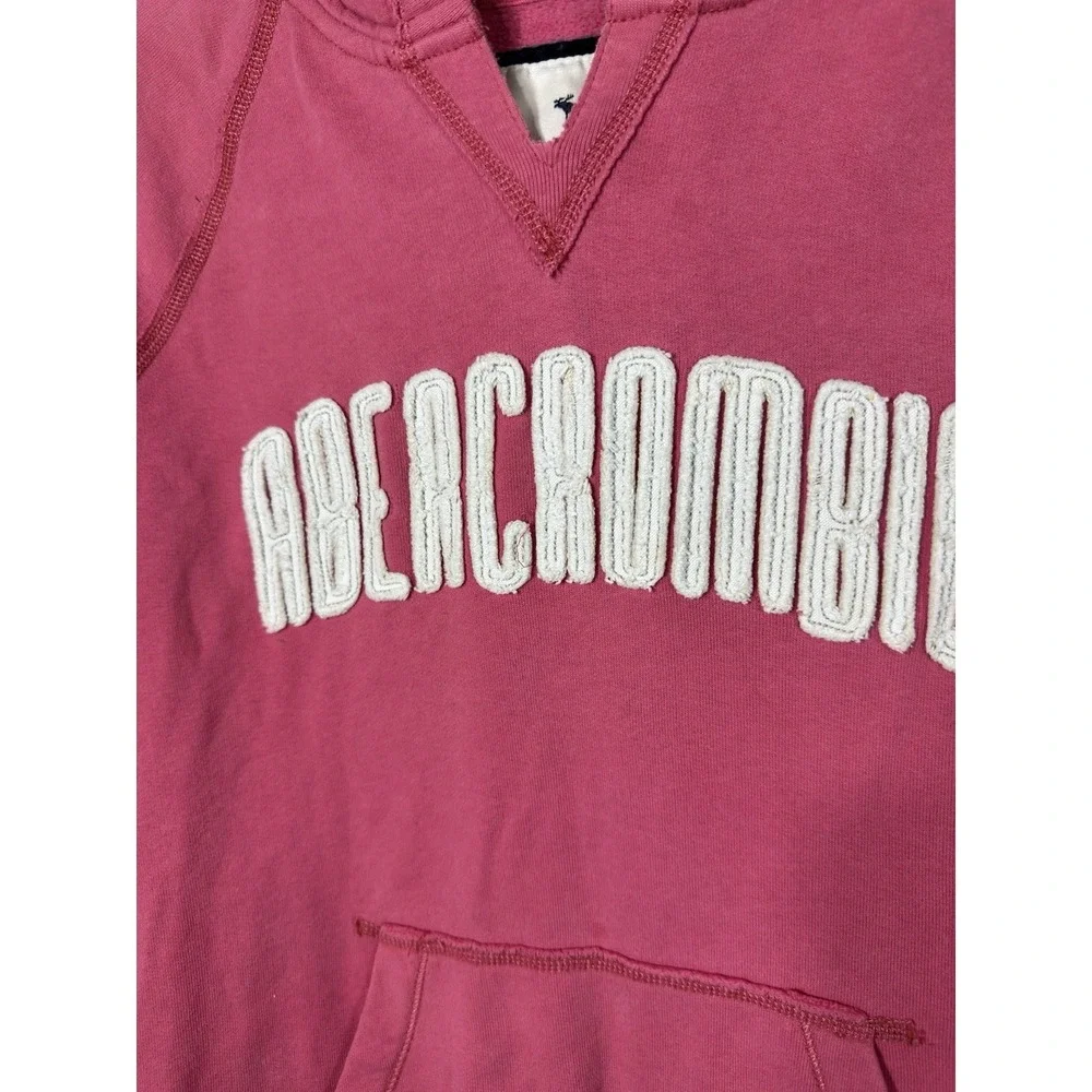 Abercrombie & Fitch Y2K Hoodie Women‎ Pink Embroidered Sweatshirt Fleece Size XL